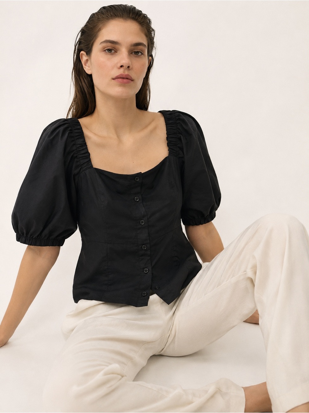Tenax Black Puff Sleeve Top